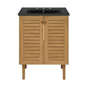 Swiss Madison Bron 24" Free Standing Single Basin Vanity Set with Cabinet and Ceramic Vanity Top Golden Oak / Matte Black
