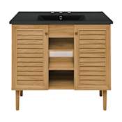 Swiss Madison Bron 36" Free Standing Single Basin Vanity Set with Cabinet and Ceramic Vanity Top Golden Oak / Matte Black