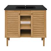 Swiss Madison Bron 36" Free Standing Single Basin Vanity Set with Cabinet and Ceramic Vanity Top Golden Oak / Matte Black