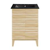 Swiss Madison Cascade 24" Free Standing Single Basin Vanity Set with Cabinet and Ceramic Vanity Top Natural Oak / Matte Black