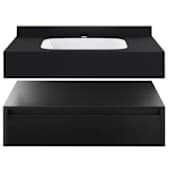 Swiss Madison Avancer 36" Wall Mounted Single Basin Vanity Set with Cabinet and Ceramic Vanity Top Black Oak / Black Marble