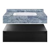 Swiss Madison Avancer 36" Wall Mounted Single Basin Vanity Set with Cabinet and Ceramic Vanity Top Black Oak / Blue Celeste