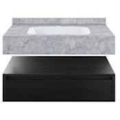 Swiss Madison Avancer 36" Wall Mounted Single Basin Vanity Set with Cabinet and Ceramic Vanity Top Black Oak / Storm Grey