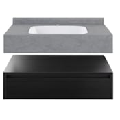 Swiss Madison Avancer 36" Wall Mounted Single Basin Vanity Set with Cabinet and Ceramic Vanity Top Black Oak / Charcoal Grey