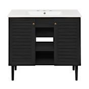 Swiss Madison Bron 36" Free Standing Single Basin Vanity Set with Cabinet and Ceramic Vanity Top Black Oak