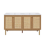 Swiss Madison Classe 60" Free Standing Double Basin Vanity Set with Cabinet and Ceramic Vanity Top Oak