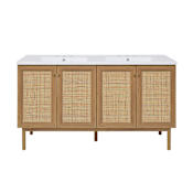 Swiss Madison Classe 60" Free Standing Double Basin Vanity Set with Cabinet and Engineered Stone Vanity Top Golden Oak / White