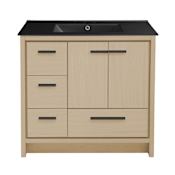 Swiss Madison Virage 36" Free Standing Single Basin Vanity Set with Cabinet and Ceramic Vanity Top Natural Oak / Matte Black