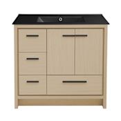 Swiss Madison Virage 36" Free Standing Single Basin Vanity Set with Cabinet and Ceramic Vanity Top Natural Oak / Matte Black