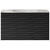 Swiss Madison Cascade 36" Wall Mounted Single Basin Vanity Set with Cabinet, Ceramic Vanity Top and Three Faucet Holes Black Oak / Glossy White