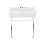 Swiss Madison Claire 29-3/4" Rectangular Ceramic Console Bathroom Sink with Overflow and 3 Faucet Holes At 4" Centers Glossy White / Chrome