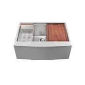 Swiss Madison Rivage 30" Farmhouse Single Basin Stainless Steel Kitchen Sink with Basket Strainer, Colander, and Drain Board Stainless Steel