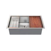 Swiss Madison Rivage 33" Undermount Single Basin Stainless Steel Kitchen Sink with Basket Strainer, Colander, and Drain Board Stainless Steel