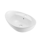 Swiss Madison Ivy 15-3/8" Oval Ceramic Vessel Bathroom Sink with Overflow and 1 Faucet Hole Glossy White