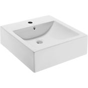Swiss Madison Voltaire 17-11/16" Square Ceramic Vessel Bathroom Sink with Overflow and 1 Faucet Hole Glossy White