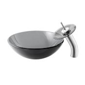 Swiss Madison Cascade 16-9/16" Glass Vessel Bathroom Sink with 1.2 GPM Deck Mounted Bathroom Faucet Black