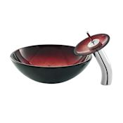 Swiss Madison Cascade 16-9/16" Glass Vessel Bathroom Sink with 1.2 GPM Deck Mounted Bathroom Faucet Ember Red