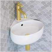 Swiss Madison Plaisir 14-3/16" Corner Ceramic Wall Mounted Bathroom Sink and 1 Faucet Hole Glossy White