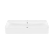 Swiss Madison Carre 35-5/8" Rectangular Ceramic Wall Mounted Bathroom Sink with Overflow and Single Faucet Hole Glossy White