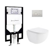 Swiss Madison St. Tropez 0.8 / 1.28 GPF Wall Mounted Two Piece Round Toilet with Actuator Plate Flush - Seat Included Glossy White