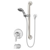 Symmons Origins Tub and Shower Trim Package with Single Function Shower Head and Rough In Valve with Single Lever Handle Polished Chrome