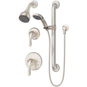 Symmons Origins Pressure Balanced Shower System with Shower Head, Hand Shower, Slide Bar, Shower Arm, Hose, and Valve Trim - Includes Rough-In Valve Satin Nickel