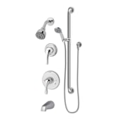 Symmons Origins Tub and Shower Trim Package with Single Function Shower Head and Rough In Valve with Double Lever Handle Chrome