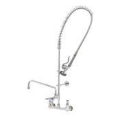 T and S Brass EasyInstall Pre-Rinse, Spring Action, 8" Wall Mount, 14" Add-On Faucet, 6" Wall Bracket Chrome