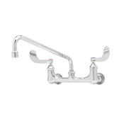 T and S Brass Double Pantry Faucet, 8" Wall Mount, 4" Wrist-Action Handles, 12" Swing Nozzle Chrome