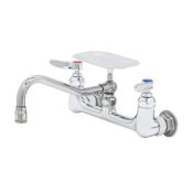 T and S Brass Double Pantry Faucet, Wall Mount, 8" Centers, 8" Swing Nozzle with Soap Dish Chrome