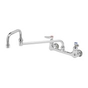 T and S Brass Double Pantry Faucet,Wall Mount,8"c/c,18" Double Joint Swing Nozzle Chrome