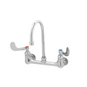 T and S Brass Double Pantry Faucet, Wall Mount, 8" Centers, S/R Gooseneck, 4" Wrist Action Handles Chrome