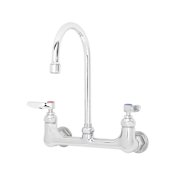 T and S Brass B-300 Wall Mounted Double Pantry Faucet with 8" Centers, Swivel/ Rigid Gooseneck, Stream Regulator Outlet and Lever Handles Chrome