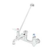 T and S Brass Service Sink Faucet, Wall Mount, 8" Centers, Built-In Stops, Vacuum Breaker, Polished Polished Chrome