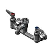 T and S Brass Service Sink Faucet, Wall Mount, 8" Centers, Vac. Breaker, Garden Hose Outlet, Polished Polished Chrome