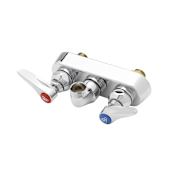 T and S Brass Wall Mounted Workboard Faucet with 4" Centers and Lever Handles - Less Nozzle Chrome