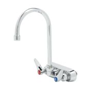 T and S Brass Double Handle 4" Wall Mounted Food Service Faucet Chrome Plated