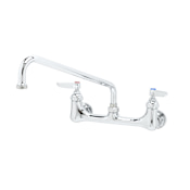 T and S Brass B-200 Wall Mounted Double Pantry Faucet with 8" Centers, 12" Swivel/ Rigid Nozzle, Stream Regulator Outlet and Lever Handles Chrome