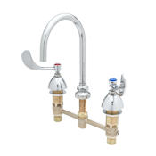 T and S Brass 1.6 GPM 8" Concealed Deck Mounted Lavatory Faucet with 5-11/16" Swivel Gooseneck Spout - Includes Ceramic Cartridge Chrome