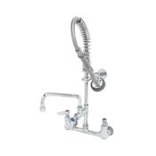 T and S Brass Mini PRU: 8" Wall Mount Base, B-0107, 8" Swivel Nozzle, Lever Handles, Wall Bracket MINI PRE-RINSE UNIT Chrome