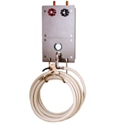 T and S Brass 10.6 GPM Recessed Cabinet and Washdown Station with Thermometer, Mixing Valve, Backflow Preventers, 50' Hose, and Water Gun with Hose Rack White