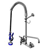 T and S Brass 5.6 GPM Deck Mounted Bridge Mixing Faucet with High Flow Spray Valve - Includes Add-On Faucet, Finger Hook, and 72" Flexible Rubber Hose Chrome