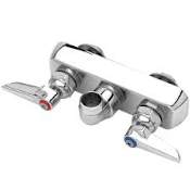 T and S Brass Wall Mounted Workboard Faucet with 3-1/2" Centers and Lever Handles - Less Nozzle Chrome