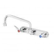 T and S Brass Wall Mounted Workboard Faucet with 8" Centers, 6" Swing Nozzle, 2.2 GPM Aerator and Lever Handles Chrome