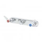 T and S Brass Wall Mounted Workboard Faucet with 8" Centers, Lever Handles - Less Nozzle Chrome