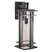 The Great Outdoors San Marcos 1 Light 18" Tall Outdoor Wall Sconce with Seeded Glass Shade Black / Antique Copper