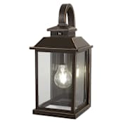 The Great Outdoors Miner's Loft 1 Light 15" Tall Outdoor Wall Sconce with Clear Square Glass Shade Oil Rubbed Bronze / Gold