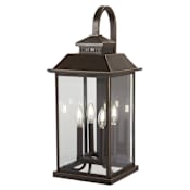 The Great Outdoors Miner's Loft 4 Light 25-1/2" Tall Outdoor Wall Sconce with Clear Square Glass Shade Oil Rubbed Bronze / Gold