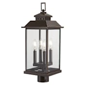 The Great Outdoors Miner's Loft 4 Light 8-1/2" Wide Single Head Post Light with Clear Square Glass Shade Oil Rubbed Bronze / Gold