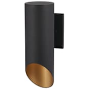 The Great Outdoors Pineview Slope 1 Light 12-1/2" Tall Outdoor Wall Sconce with Cylinder Metal Shade Black / Gold